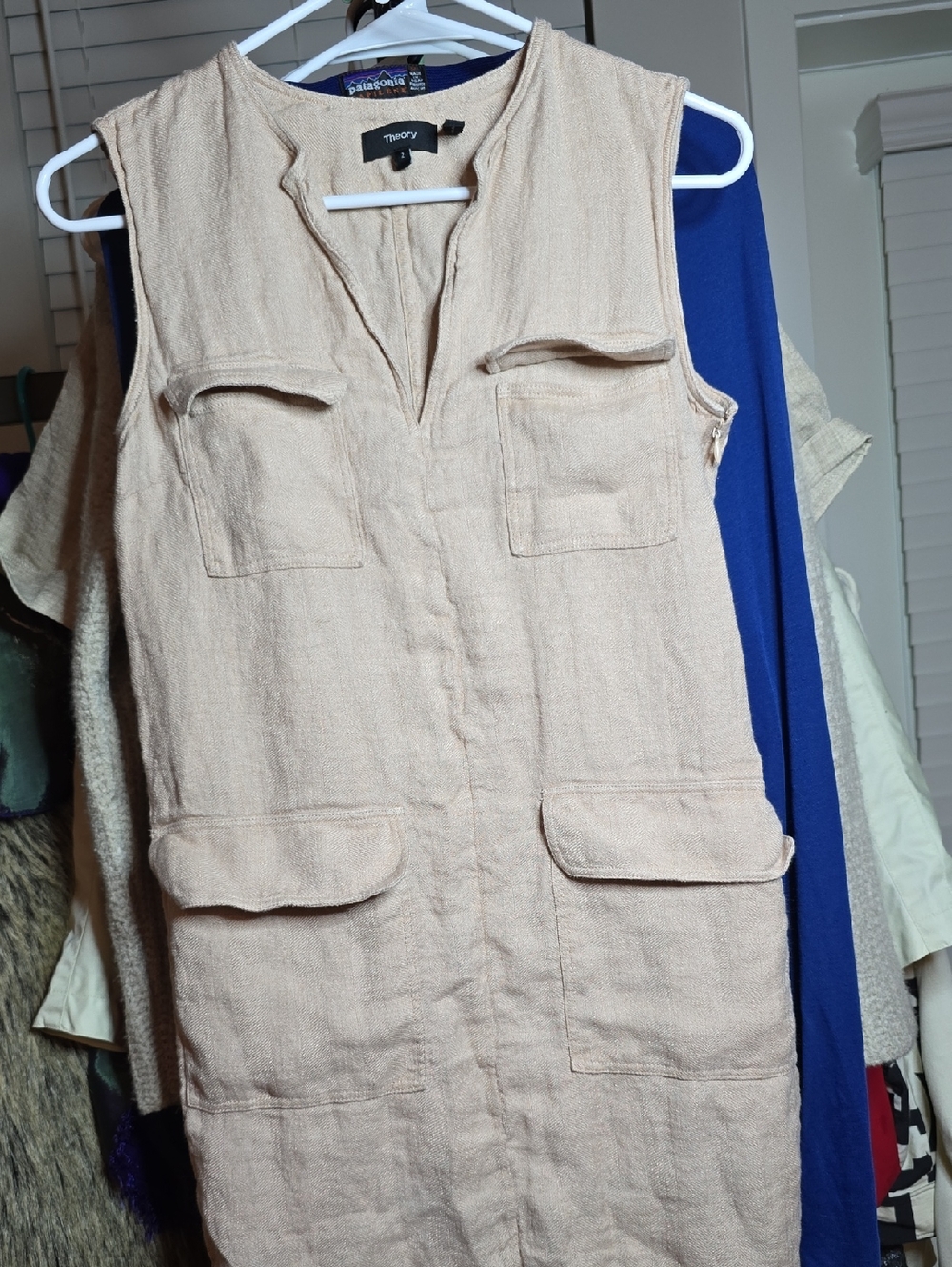Theory Beige Sleeveless Linen-Blend Shift Dress